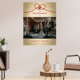 Póster Unión de nudos rojos doble felicidad Boda chino