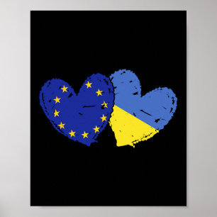 Póster Unión Europea Ucrania Corazón Banderas Eu Ucranian