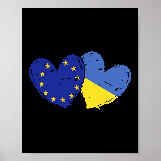 Póster Unión Europea Ucrania Corazón Banderas Eu Ucranian (Frente)