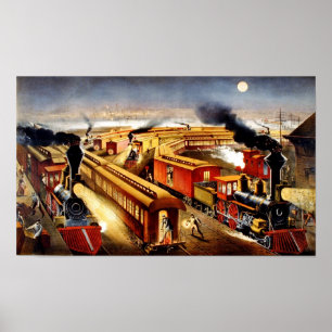 Póster Unión ferroviaria estadounidense de noche