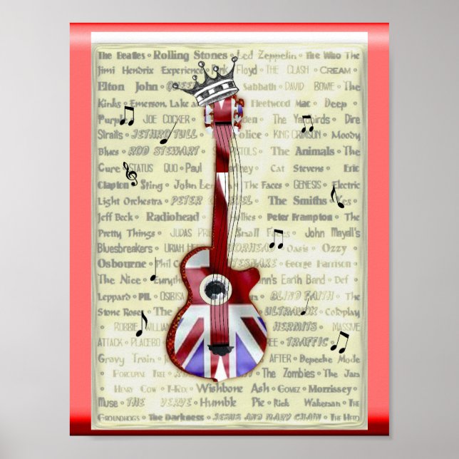 Póster Union Jack Guitar Poster de música rock británica (Frente)