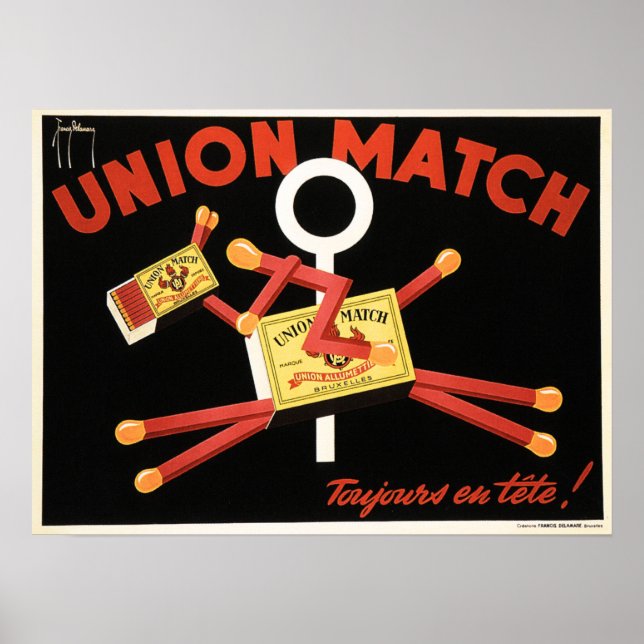 Póster UNION MATCH Bruselas Bélgica Match Sticks Art Deco (Frente)
