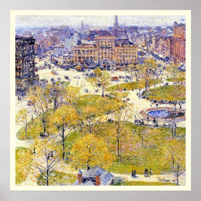 Póster Union Square en primavera por Frederick Childe Has (Frente)