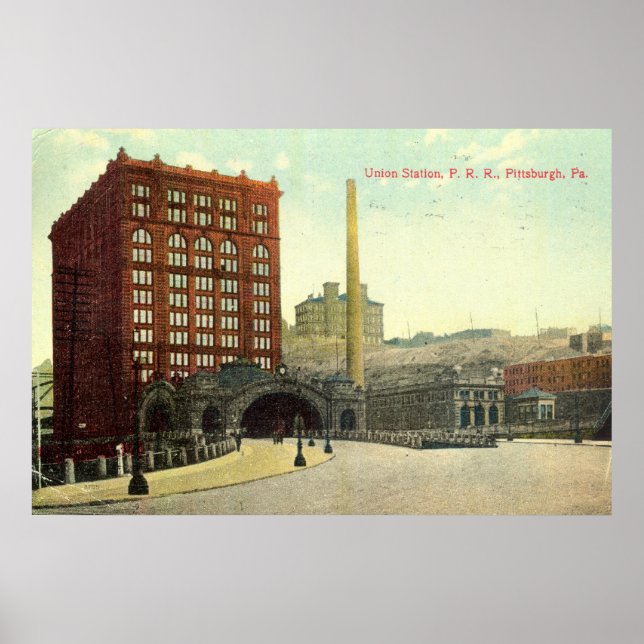 Póster Union Station, Pittsburgh PA 1910 Vintage (Frente)