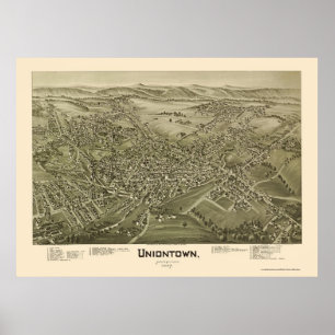 Póster Uniontown, mapa panorámico del PA - 1897