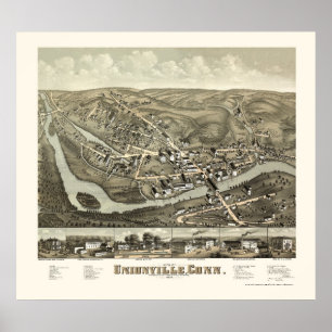 Póster Unionville, CT Panoramic Map - 1878
