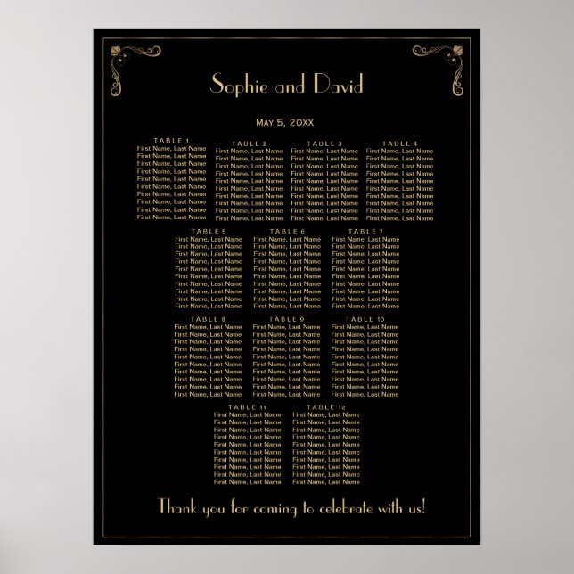 Póster Unique Art Deco Great Gatsby Wedding Seating Chart (Frente)