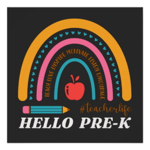 Póster Unisex Hello Pre K, Hello Preschool, Preescolar, P