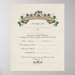 Póster "United in Marriage" Ornate Wedding Certificate