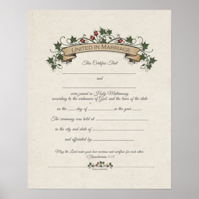 Póster "United in Marriage" Ornate Wedding Certificate (Frente)