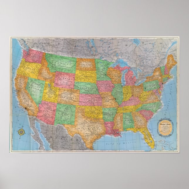 Póster United States Map 3 (Frente)