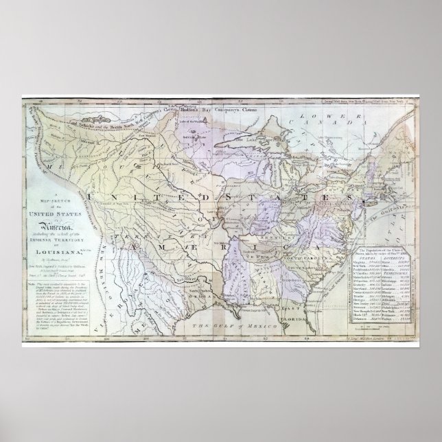 Póster UNITED STATES MAP, c1812 (Frente)