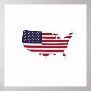Póster United States Map Filled with American Flag