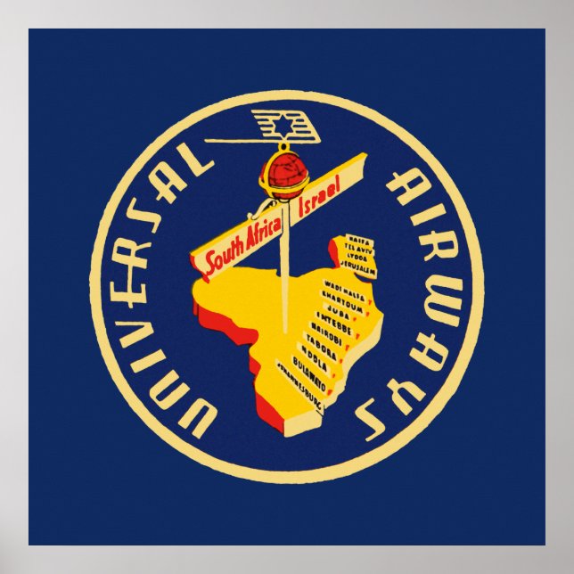 Póster Universal Airways ~ Sudáfrica a Israel (Frente)