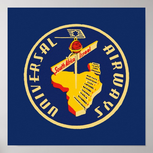Póster Universal Airways ~ Sudáfrica a Israel (Frente)