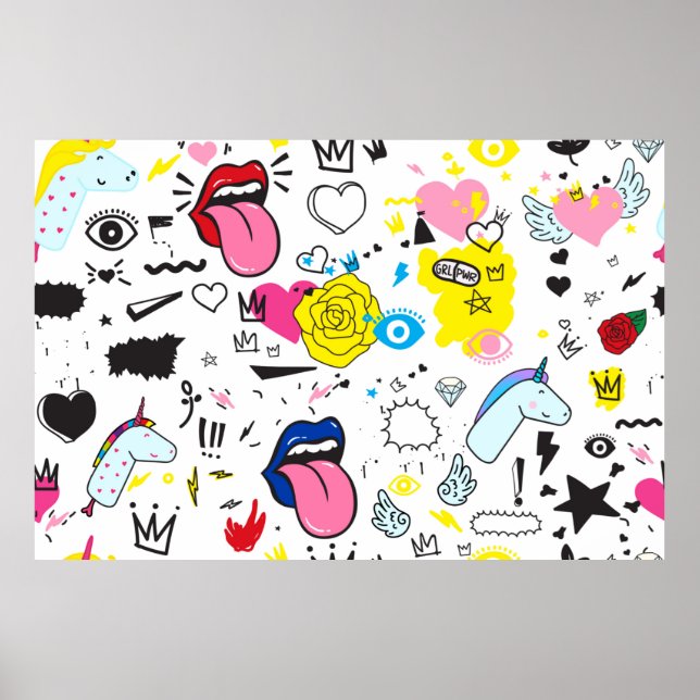 Póster Universal trend hand drawing seamless pattern. Tre (Frente)