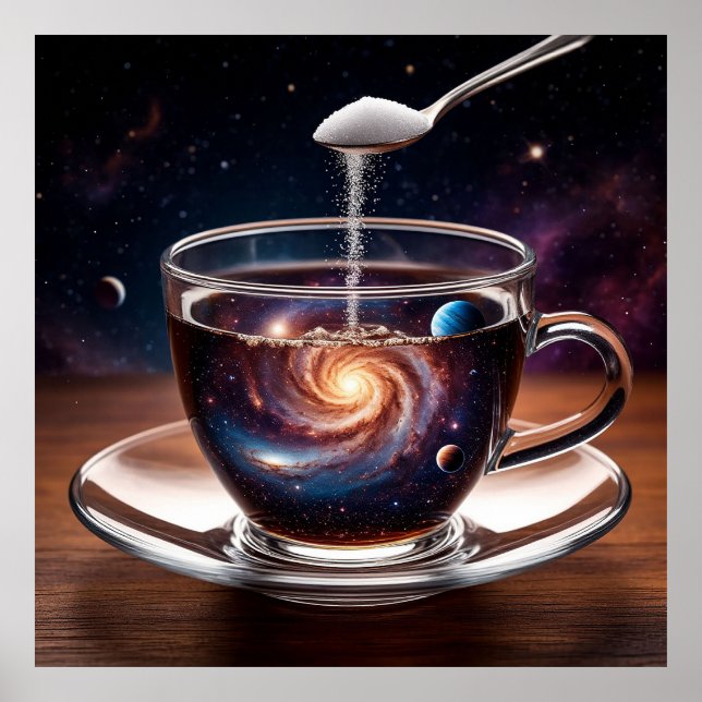 Póster Universo Cósmico Dentro de una Taza de Café (Frente)