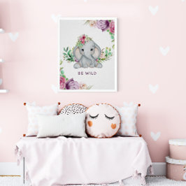 Póster Uno salvaje - Elefante bebé y flores