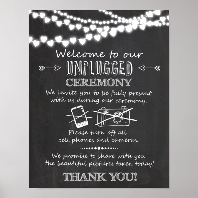Póster Unplugged ceremony wedding chalkboard sign (Frente)