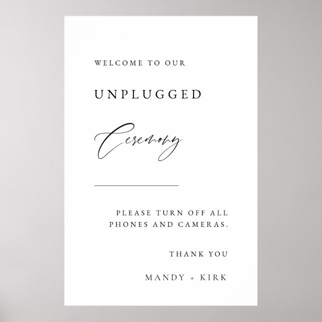 Póster Unplugged Ceremony Wedding Sign  (Frente)