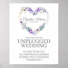 Póster Unplugged Wedding Botanical Heart in Purple Shades