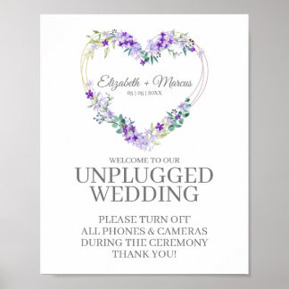 Póster Unplugged Wedding Botanical Heart in Purple Shades