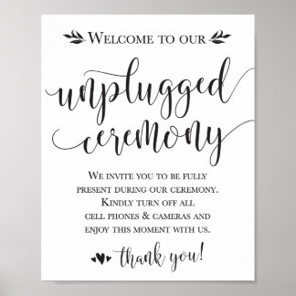 Póster Unplugged Wedding Ceremony Sign 8x10