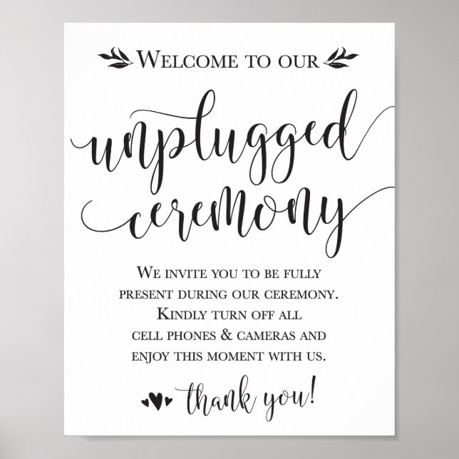 Póster Unplugged Wedding Ceremony Sign 8x10 (Frente)