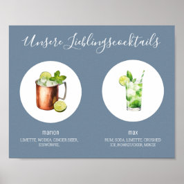 Póster Unsere Lieblingscocktails Hochzeit Dusty Blue 01