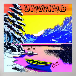 Póster UNWIND - nevadas en bote en el lago. Editable