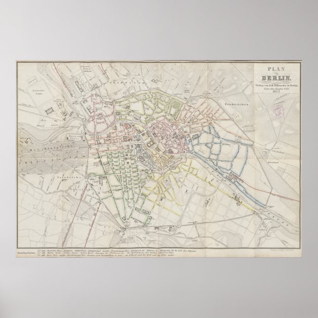 Póster Urban Layout Plan of Berlin from 1847, German Map (Frente)
