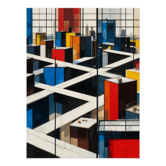Póster Urban Rhythms: Mondrian-Inspired Cityscape