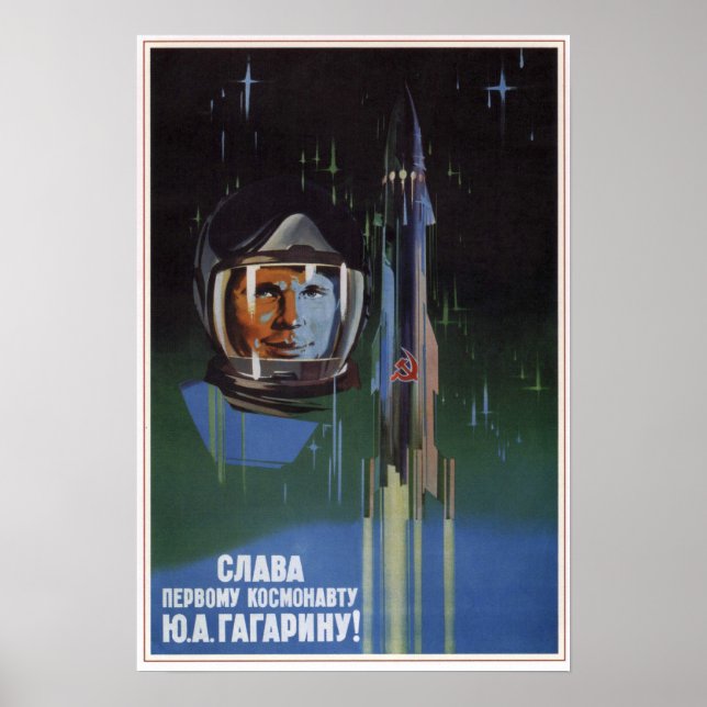 Póster URSS Aviación Soviética Y. A. Gagarin 1961 (Frente)