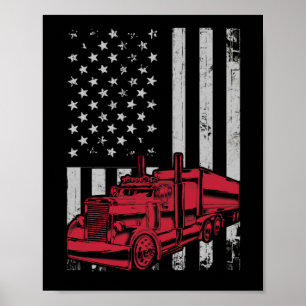 Póster US American Flag Semi Truck Driver 18 Wheeler