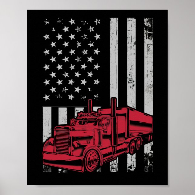 Póster US American Flag Semi Truck Driver 18 Wheeler (Frente)