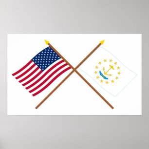 Póster US and Rhode Island Crossed Flags