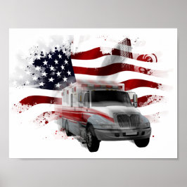 Póster US Flag Ambulance EMT Paramédico