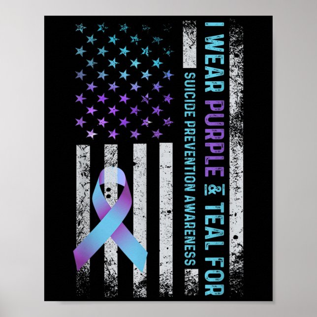 Póster Us Flag I Wear Purple And Teal Suicide Prevention  (Frente)