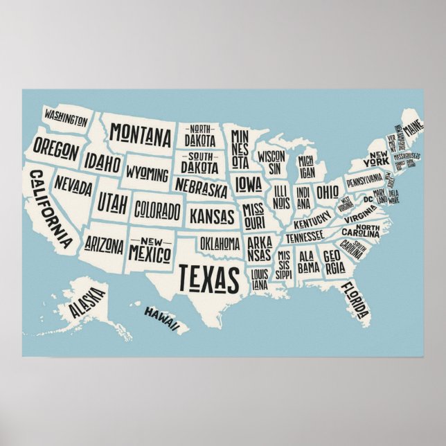 Póster US Map With State Names United States (Frente)