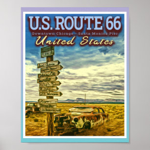 PÓSTER US ROUTE 66 - THE MOST FAMOUS ROADS IN THE USA