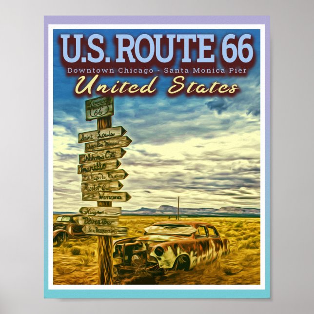 PÓSTER US ROUTE 66 - THE MOST FAMOUS ROADS IN THE USA (Frente)