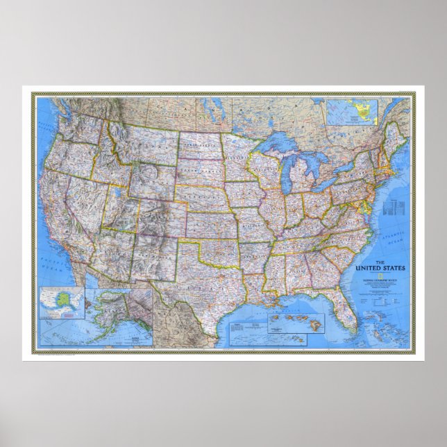 Póster " USA: 1993/hoy - MAP detallado ... (Frente)