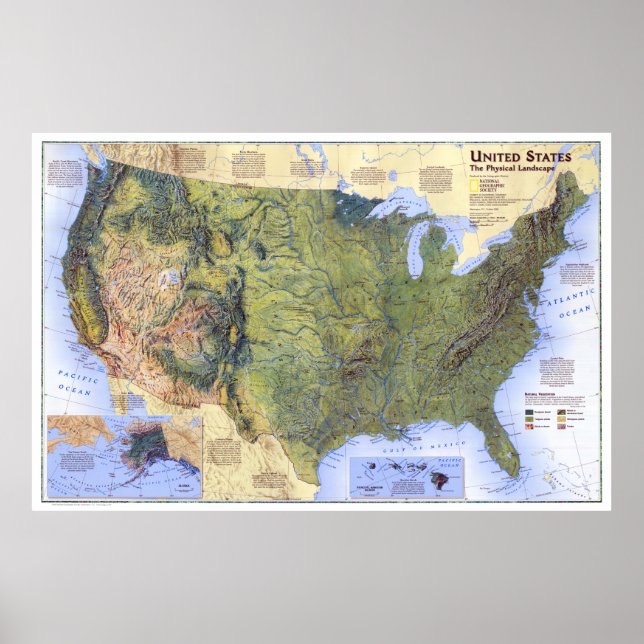 Póster " USA: 1996/hoy - Mapa de paisajes físicos ... (Frente)