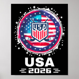 Póster Usa 2026 Hockey Bandera Americana Mujeres Hombres