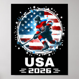 Póster Usa 2026 Hockey Bandera Americana Mujeres Hombres