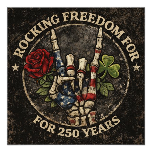 Póster USA 250 Years Rocking Freedom Patriotic Skeleton H (Anverso)