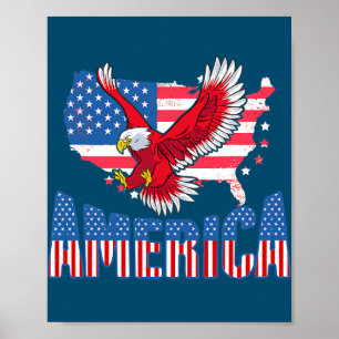 Póster USA 4th Of July Red Eagle Patriotic American Flag