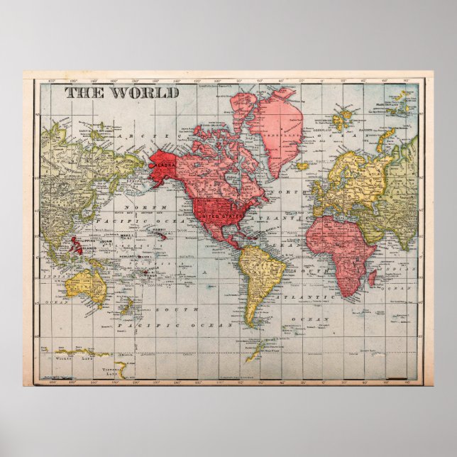 Póster USA Centric Vintage World Map Poster (Frente)