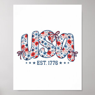 Póster Usa Est 1776 Floral Preppy 4 De Julio Coquette Bo