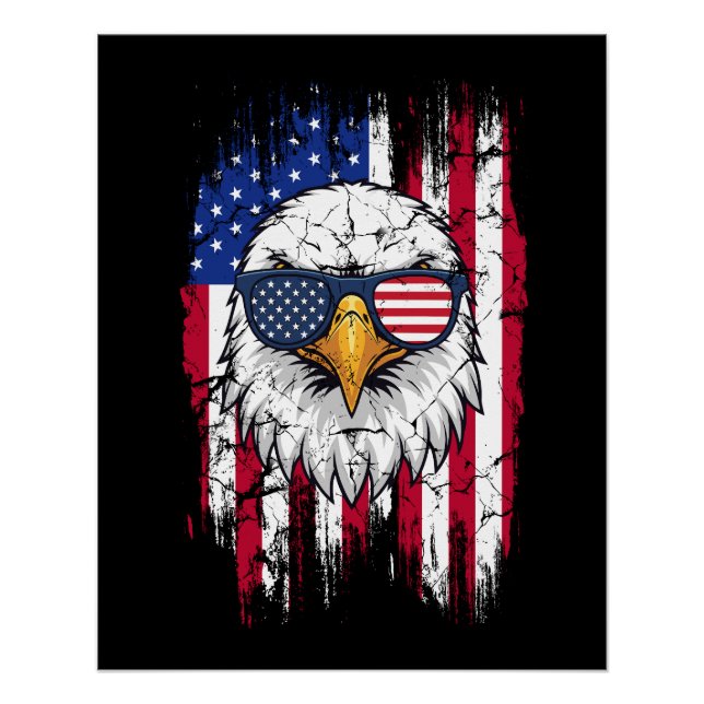 Póster USA Flag And American Bald Eagle Grunge (Anverso)